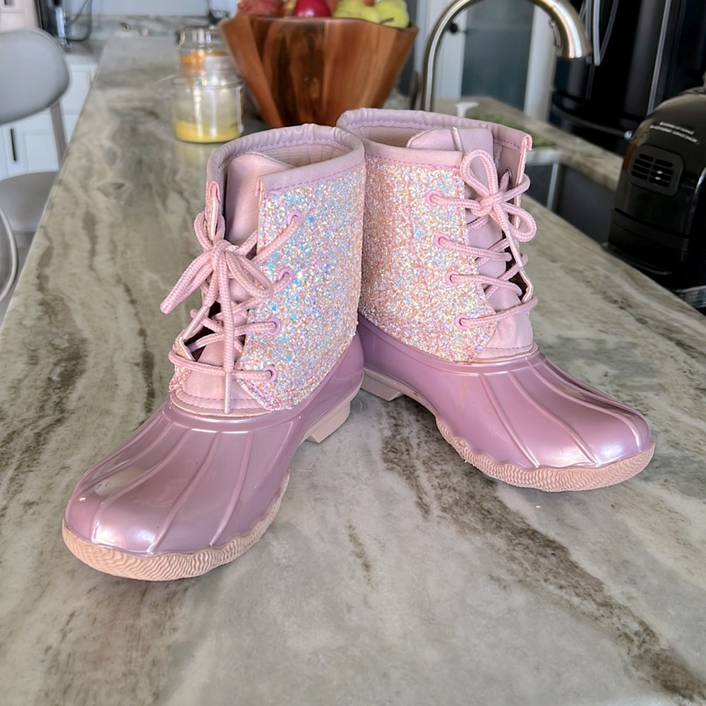 Pink rain boots